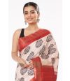 TUSSAR GHICHA WITH ALL OVER BLACK BUTA WORK, CONTRAST PALLU & BORDER, WITH CONTRAST BLOUSE PIECE