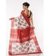 TUSSAR GHICHA WITH ALL OVER BLACK BUTA WORK, CONTRAST PALLU & BORDER, WITH CONTRAST BLOUSE PIECE