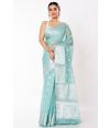 PASTEL BLUE SOFT ORGANZA, ALL OVER SILVER ZARI WORK PALLU, MATCHING BLOUSE PIECE