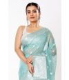 PASTEL BLUE SOFT ORGANZA, ALL OVER SILVER ZARI WORK PALLU, MATCHING BLOUSE PIECE