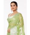 PASTEL GREEN SOFT ORGANZA, ALL OVER SILVER ZARI WORK PALLU WITH SHIMMERY SILVER PARTY WEAR COTTON SILK BLOUSE (PADDED)