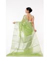 PASTEL GREEN SOFT ORGANZA, ALL OVER SILVER ZARI WORK PALLU WITH SHIMMERY SILVER PARTY WEAR COTTON SILK BLOUSE (PADDED)