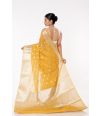 YELLOW SOFT ORGANZA, ALL OVER SILVER ZARI WORK PALLU WITH SHIMMERY SILVER PARTY WEAR COTTON SILK BLOUSE (PADDED)