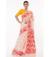OFF WHITE BODY RED & GOLDEN ALL OVER THREAD WORK SOFT DHAKAI JAMDANI.