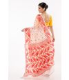 OFF WHITE BODY RED & GOLDEN ALL OVER THREAD WORK SOFT DHAKAI JAMDANI WITH YELLOW SCALLOP PATTERN LINEN KHADI BLOUSE