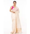 WHITE AMRAPALI SILK WITH ALL OVER ZARI STRIPE PAIRED WITH PARTY PINK COTTON SILK BLOUSE (PADDED)