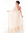 WHITE AMRAPALI SILK WITH ALL OVER ZARI STRIPE PAIRED WITH PARTY PINK COTTON SILK BLOUSE (PADDED)