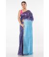 BLUE OMBRE GHICHA SILK, CONTRAST PALLU, NARROW ZARI BORDER PAIRED WITH PARTY PINK COTTON SILK BLOUSE (PADDED)