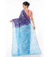 BLUE OMBRE GHICHA SILK, CONTRAST PALLU, NARROW ZARI BORDER PAIRED WITH PARTY PINK COTTON SILK BLOUSE (PADDED)