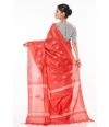 RED BODY GHICHHA SILK, SELF THREAD DESIGN ON PALLU PAIRED WITH V NECK SOFT COTTON INDIGO PRINT