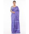 MAUVE (DUAL TONE) GHICHHA SILK, SELF THREAD DESIGN ON PALLU TEAMED WITH V NECK SOFT COTTON INDIGO PRINT BLOUSE