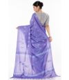 MAUVE (DUAL TONE) GHICHHA SILK, SELF THREAD DESIGN ON PALLU TEAMED WITH V NECK SOFT COTTON INDIGO PRINT BLOUSE