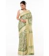 TUSSAR GHICHHA ALL OVER BODY PRINT, CONTRAST STRIPED PALLU WITH CONTRAST STRIPED BLOUSE PIECE