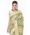 TUSSAR GHICHHA ALL OVER BODY PRINT, CONTRAST STRIPED PALLU WITH CONTRAST STRIPED BLOUSE PIECE