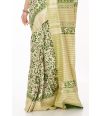 TUSSAR GHICHHA ALL OVER BODY PRINT, CONTRAST STRIPED PALLU WITH CONTRAST STRIPED BLOUSE PIECE