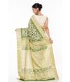 TUSSAR GHICHHA ALL OVER BODY PRINT, CONTRAST STRIPED PALLU WITH CONTRAST STRIPED BLOUSE PIECE