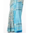 TUSSAR GHICHHA ALL OVER BODY PRINT, BLUE CONTRAST STRIPED PALLU WITH CONTRAST STRIPED BLOUSE PIECE