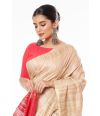 KETIYA TUSSAR PLAIN BODY, RED CONTRAST PALLU, LIGHT GOLDEN BORDER, CONTRAST BLOUSE PIECE