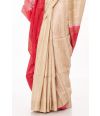 KETIYA TUSSAR PLAIN BODY, RED CONTRAST PALLU, LIGHT GOLDEN BORDER, CONTRAST BLOUSE PIECE