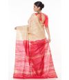 KETIYA TUSSAR PLAIN BODY, RED CONTRAST PALLU, LIGHT GOLDEN BORDER, CONTRAST BLOUSE PIECE