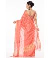 PEACH AMRAPALI SILK WITH ALL OVER ZARI STRIPE PAIRED WITH FEATHER SOFT LINEN KALAMKARI PRINT BLOUSE