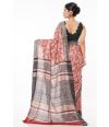 BRICK BODY TUSSAR GHICHHA, ALL OVER PRINT, CONTRAST STRIPED PALLU, CONTRAST STRIPED BLOUSE PIECE