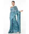 TEAL BLUE GHICHHA SILK, SELF THREAD DESIGN ON PALLU TEAMED WITH RUSTY ORANGE COTTON IKKAT