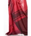 RED PLAIN BODY KETIYA TUSSAR, CONTRAST BLACK PALLU, CONTRAST BLACK STRIPED BLOUSE PIECE