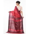 RED PLAIN BODY KETIYA TUSSAR, CONTRAST BLACK PALLU, CONTRAST BLACK STRIPED BLOUSE PIECE