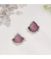 LAVENDAR COLOURED SINGLE STONE EARRING WITH PEARL SETTING 