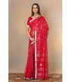 CANDY RED CHEQUERED PURE HANDLOOM SAREE