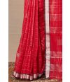 CANDY RED CHEQUERED PURE HANDLOOM SAREE