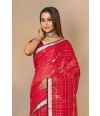 CANDY RED CHEQUERED PURE HANDLOOM SAREE
