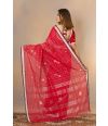 CANDY RED CHEQUERED PURE HANDLOOM SAREE