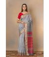 GREY PURE HANDLOOM SAREE WITH CONTRAST PALLU