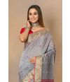 GREY PURE HANDLOOM SAREE WITH CONTRAST PALLU