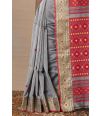 GREY PURE HANDLOOM SAREE WITH CONTRAST PALLU