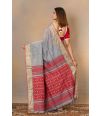 GREY PURE HANDLOOM SAREE WITH CONTRAST PALLU