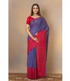 INK BLUE COTTON HANDLOOM WITH CONTRAST RED BORDER