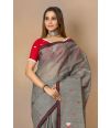MIDNIGHT GREY DHAKAI JAMDANI WEAVE MUSLIN SAREE