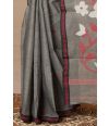 MIDNIGHT GREY DHAKAI JAMDANI WEAVE MUSLIN SAREE