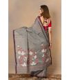 MIDNIGHT GREY DHAKAI JAMDANI WEAVE MUSLIN SAREE