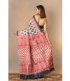 HAND BLOCK PRINTED ON PURE TUSSAR SILK SAREE