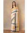 BEAUTIFULLY COMBINED YELLOW BLACK THREAD - COTTON HANDLOOM SAREE