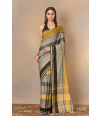 BEAUTIFULLY COMBINED YELLOW BLACK THREAD ON COTTON HANDLOOM SAREE