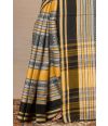 BEAUTIFULLY COMBINED YELLOW BLACK THREAD ON COTTON HANDLOOM SAREE