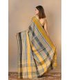 BEAUTIFULLY COMBINED YELLOW BLACK THREAD ON COTTON HANDLOOM SAREE