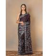 HAND BLOCK PRINT ON BLACK PURE SILK SAREE