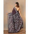 HAND BLOCK PRINT ON BLACK PURE SILK SAREE
