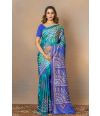 Rajwadi Peacock blue Resham  Gujarati stitch pure silk saree  
